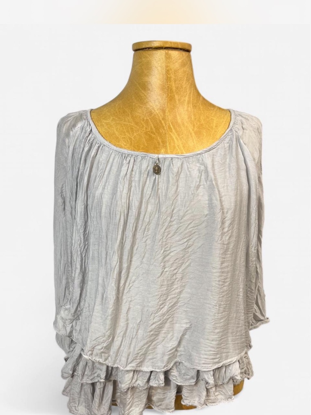 Tempo Paris Light Gray Ruffle-Hem Tunic Top